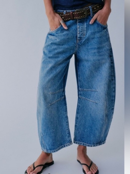 We The Free Denim - We The Free x Revolve $128 Good Luck Mid-Rise Barrel Jeans  35” Waist EUC